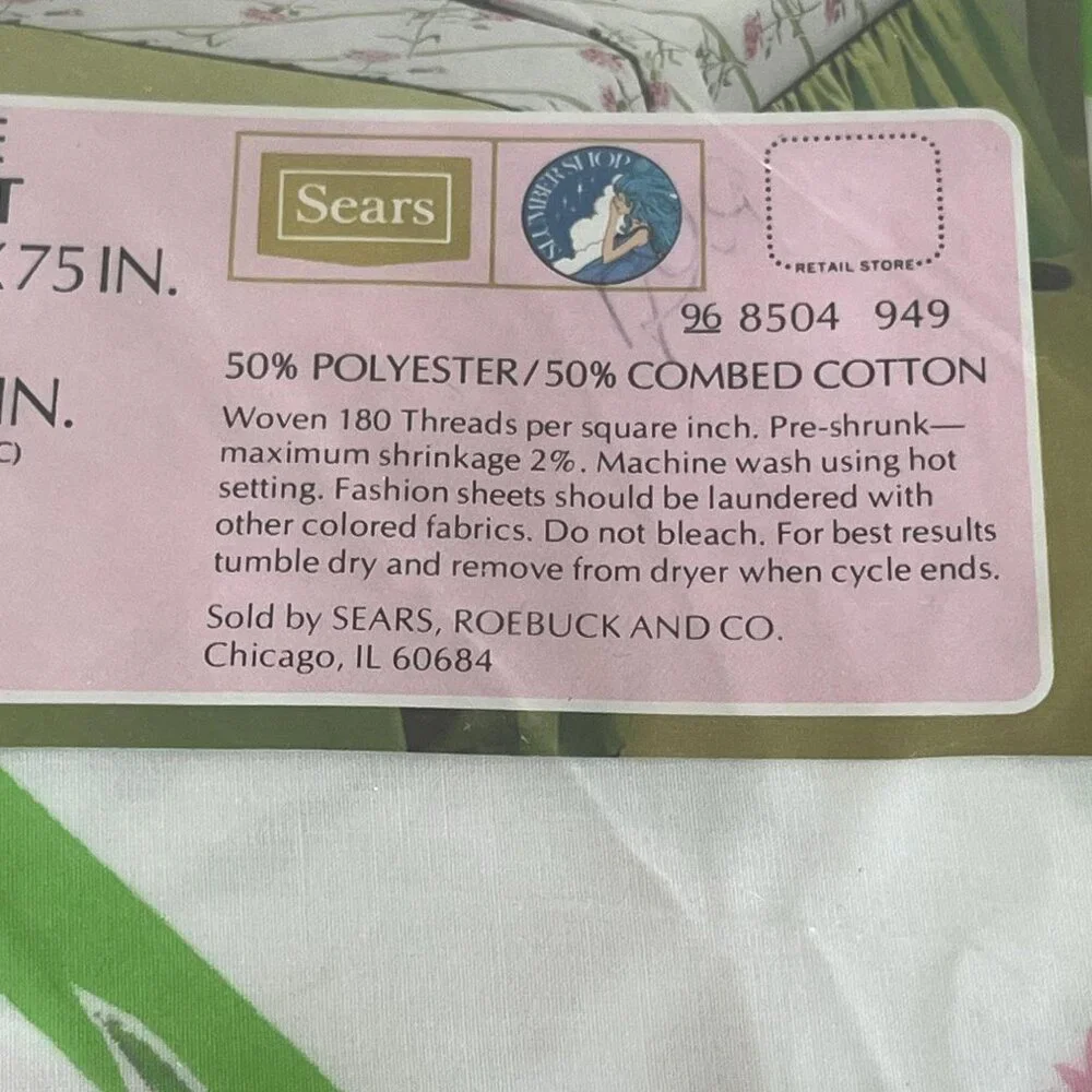 Vintage 70s CARNATIONS Twin Flat Sheet // Sears // New in Package // Perma-Prest